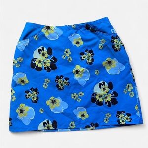 Water Girl (Patagonia) Y2K blue, yellow and dark brown floral mini skirt, size S
